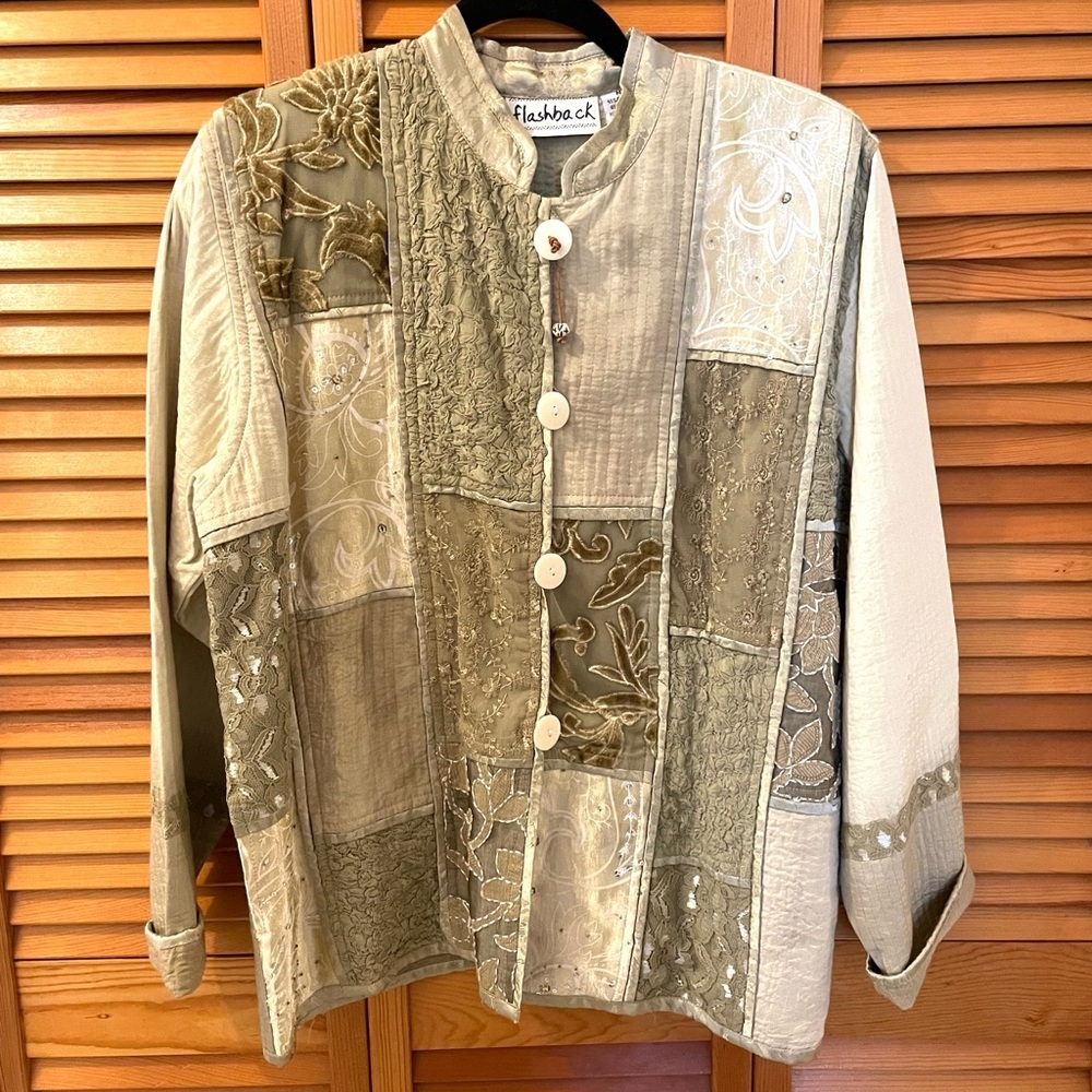 Vintage Flashback Patchwork Button-Up Jacket, Uni… - image 7